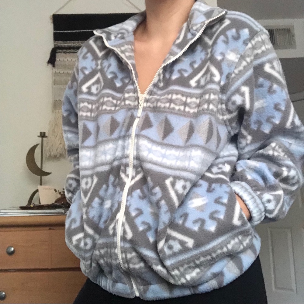 VTG print zip up fleece